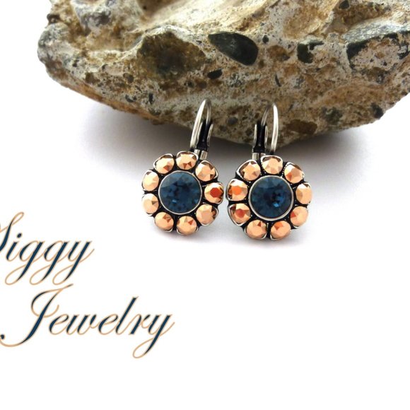 Swarovski Flower Earrings in Montana and Rose Gold - Picture 5 of 7